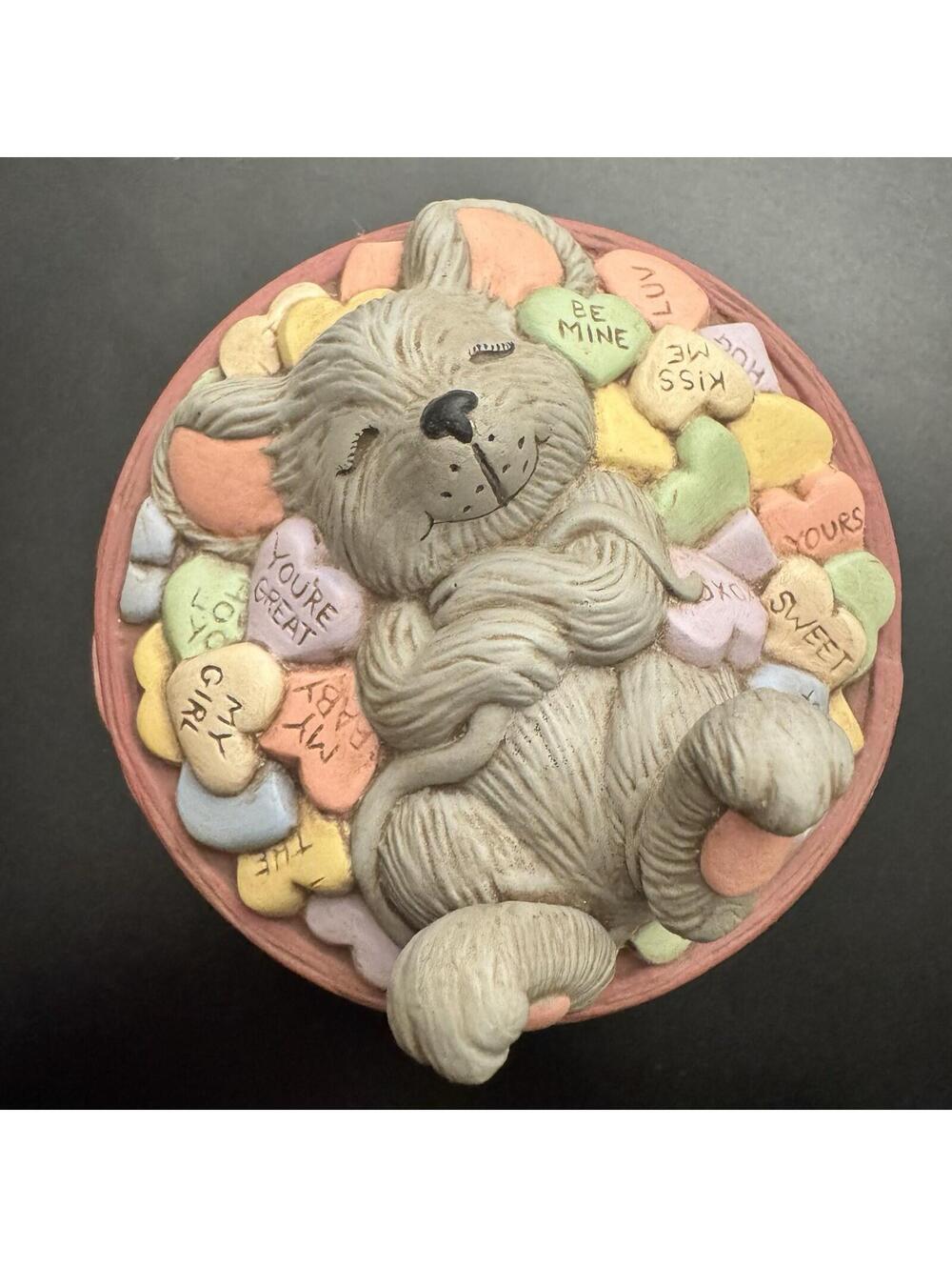 Vintage 1986 Dona's Mold Valentine Mouse Hearts Jewelry/ Trinket Box w/Lid